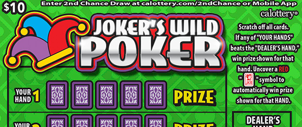 Joker's Wild Poker scratch-off ticket