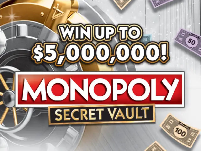 MONOPOLYâ„¢ SECRET VAULT scratch-off ticket
