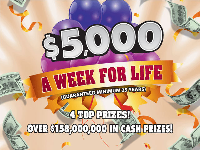 $5,000 A Week For Life scratch-off ticket