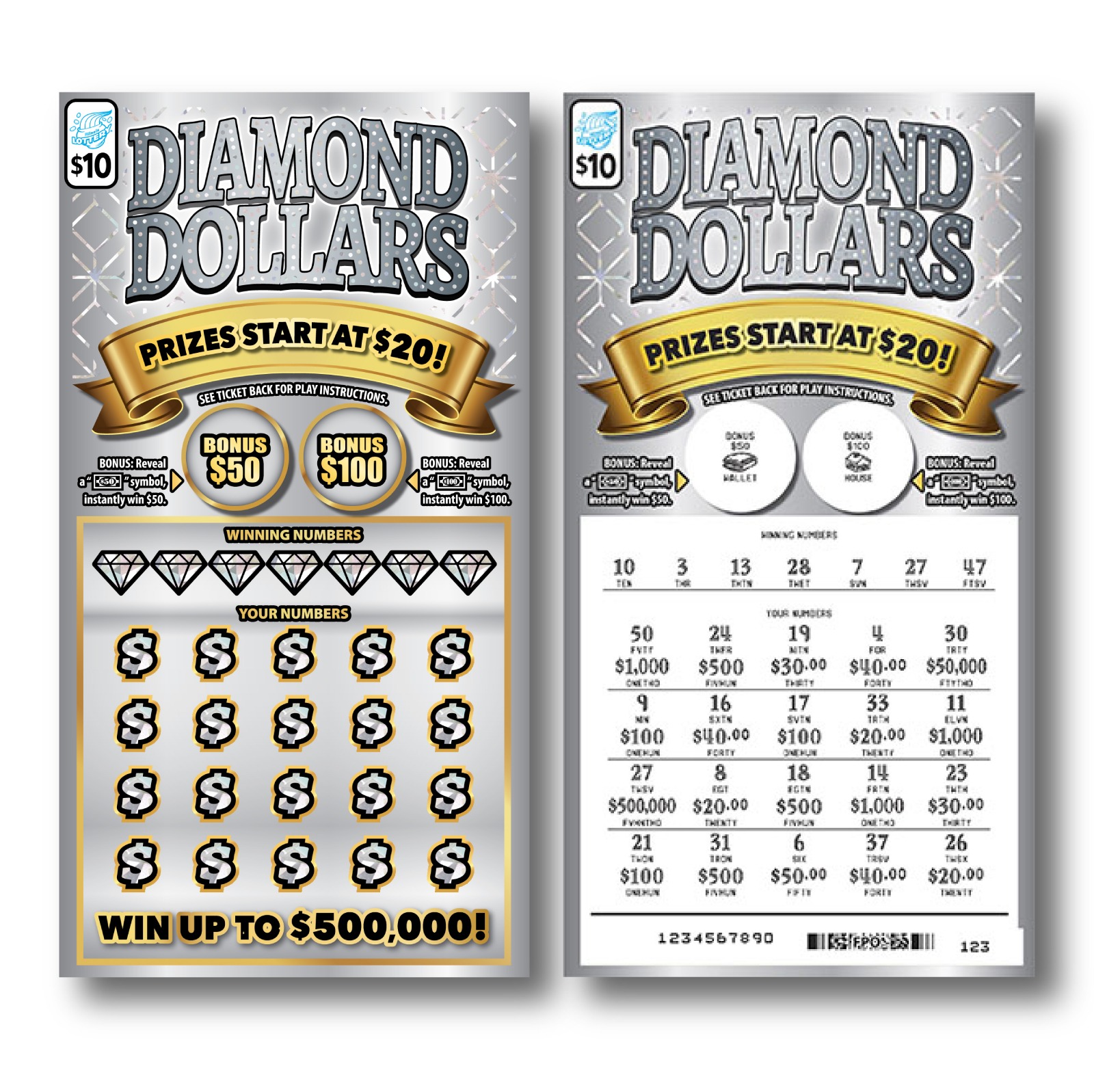 Diamond Dollars scratch-off ticket