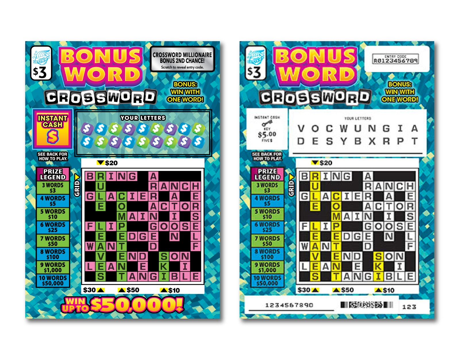 Bonus Word Crossword scratch-off ticket