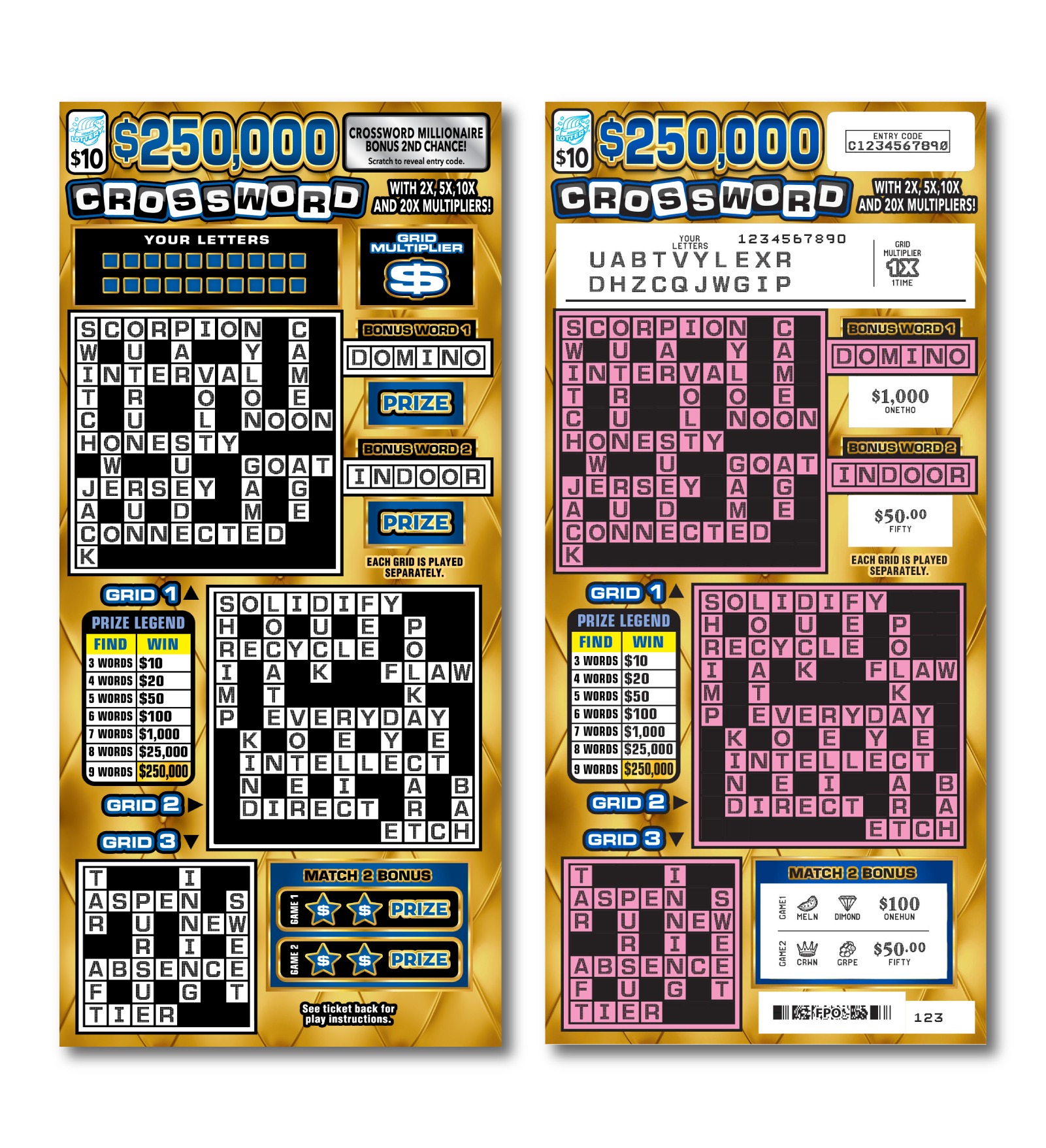 $250,000 Crossword scratch-off ticket