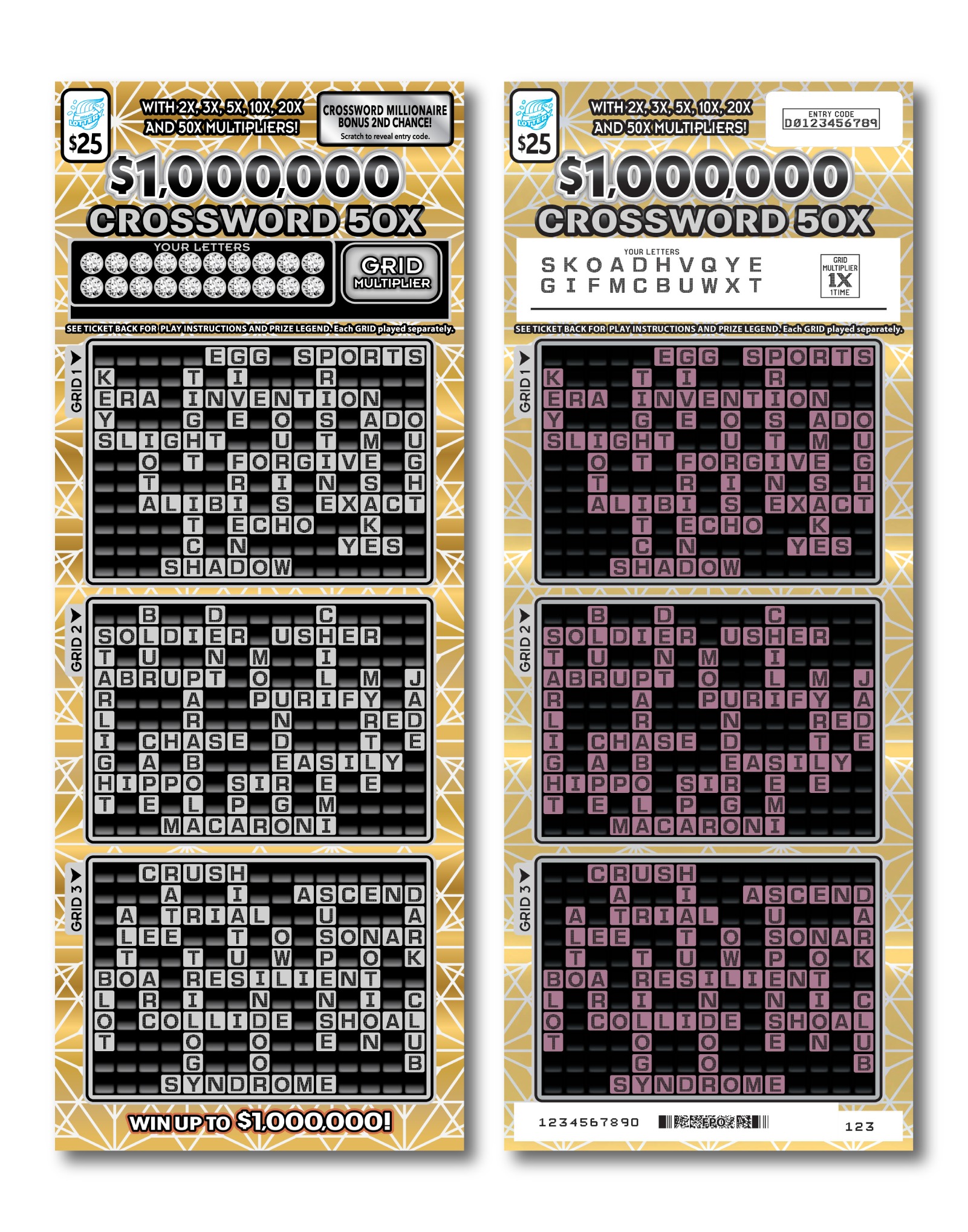 $1,000,000 Crossword 50X scratch-off ticket