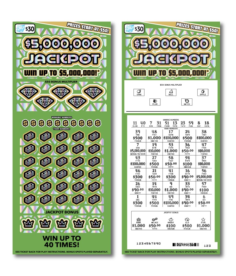 $5,000,000 Jackpot scratch-off ticket