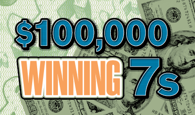 $100,000 WINNING 7s scratch-off ticket