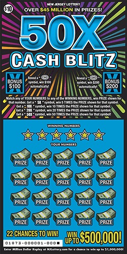 50X Cash Blitz scratch-off ticket