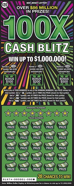 100X Cash Blitz scratch-off ticket