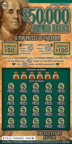 $50,000 Jumbo Bucks scratch-off ticket