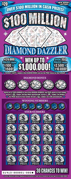 $100 Million Diamond Dazzler scratch-off ticket