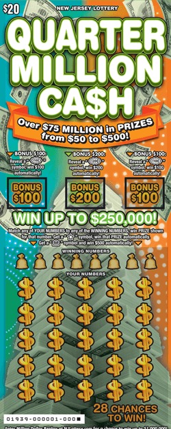 Quarter Million Ca$h scratch-off ticket
