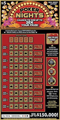 Poker Nights scratch-off ticket