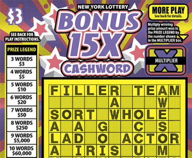 BONUS 15X CASHWORD scratch-off ticket