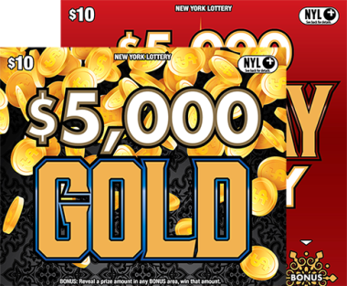 $5,000 HOLIDAY FRENZY/$5,000 GOLD scratch-off ticket