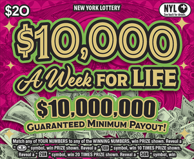 $10,000 A WEEK FOR LIFE scratch-off ticket