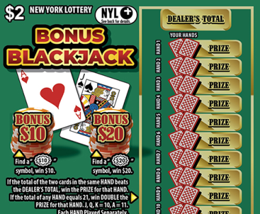 BONUS BLACKJACK scratch-off ticket