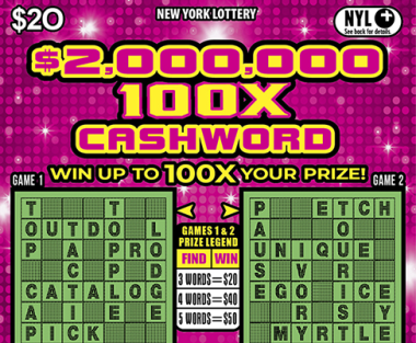 $2,000,000 100X CASHWORD scratch-off ticket