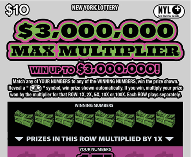 $3,000,000 MAX MULTIPLIER scratch-off ticket