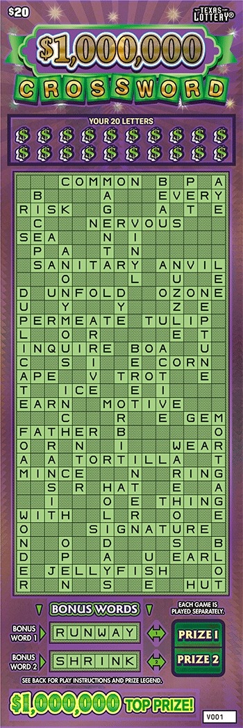 $1,000,000 CROSSWORD scratch-off ticket