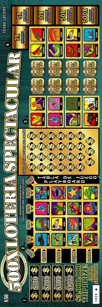 500X Loteria Spectacular scratch-off ticket