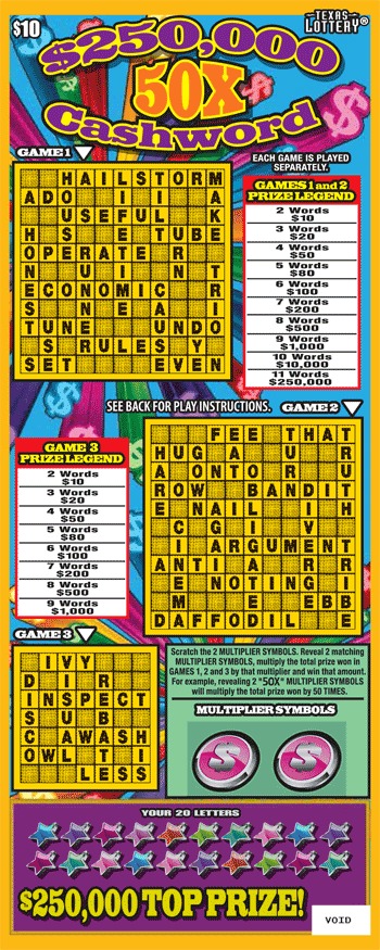$250,000 50X Cashword scratch-off ticket